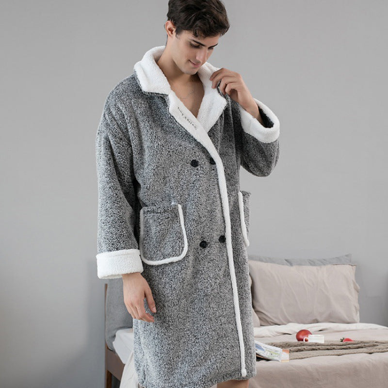 Plush Thickened Men's And Women's Bathrobes And Pajamas Can Be Worn Outside