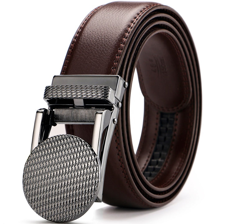 Casual Two-Layer Cowhide Belt with Automatic Alloy Buckle