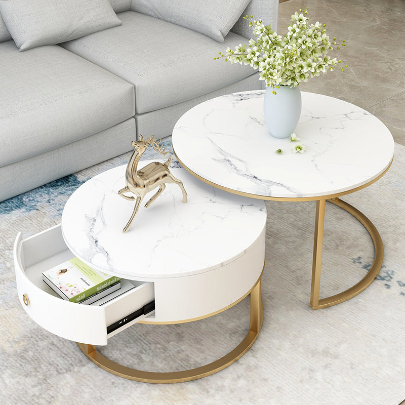 Coffee tables in white marble and gold or black metal