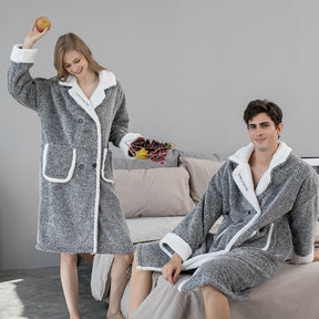 Plush Thickened Men's And Women's Bathrobes And Pajamas Can Be Worn Outside