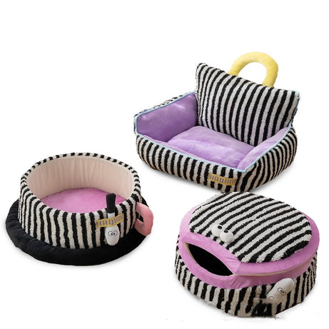 Pet Cat Kennel Striped Three-piece Pet Supplies