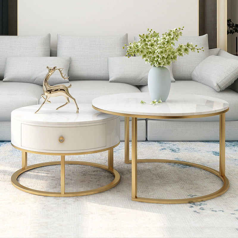 Coffee tables in white marble and gold or black metal