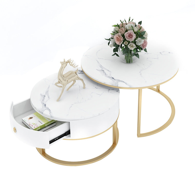 Coffee tables in white marble and gold or black metal