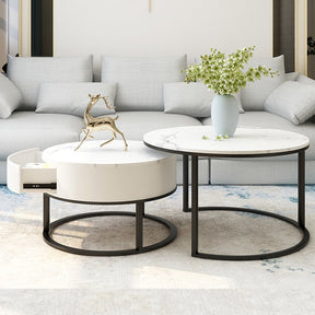 Coffee tables in white marble and gold or black metal